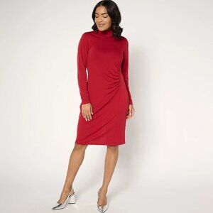 Susan Graver Petite Premier Knit Mock Neck Dress with Cutout - Size PL a673989